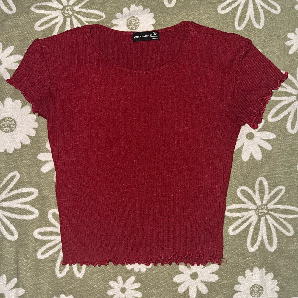 Burgundy Ribbed Short Sleeve Tee